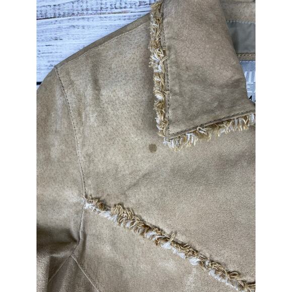 WILSONS LEATHER MAXIMA Womens jacket Tan Suede Medium Vintage Fringe Y2K Western - Picture 2 of 14